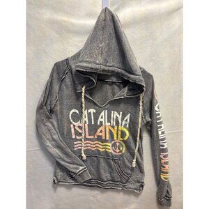 Catalina Island Graphic Hoodie Sweatshirt Gray Distressed Look Womens SMALL